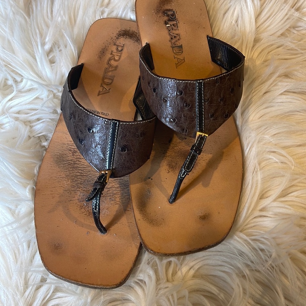 Vintage Prada ostrich sandals, size 8 1/2, 38.5